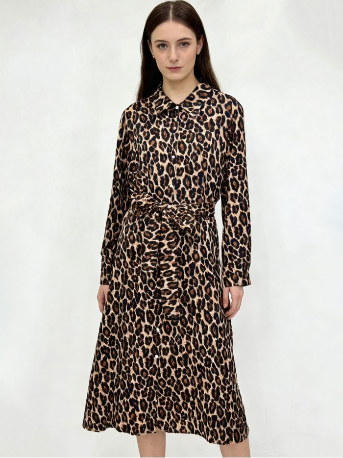 Leopard shirt dress with belt
