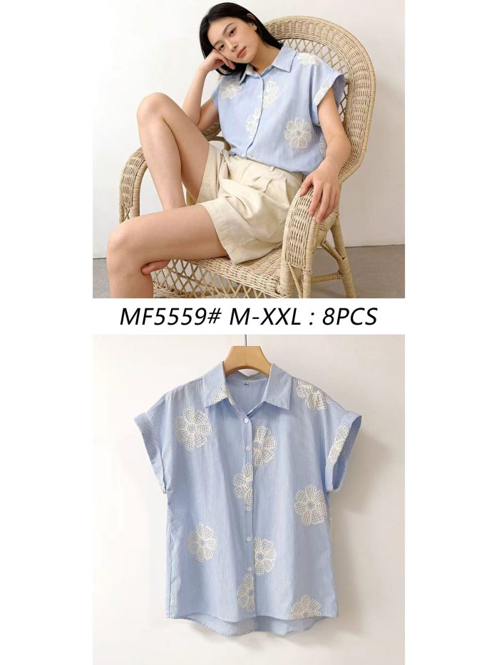 Camisa rayas flores bordadas