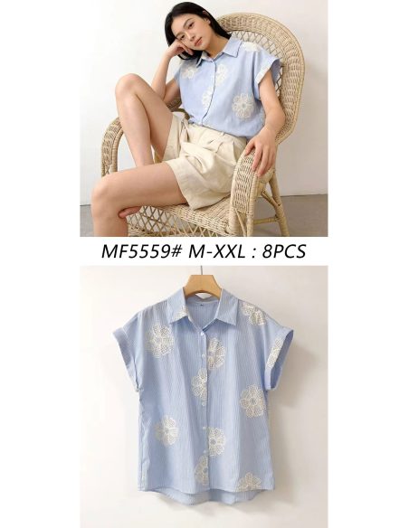 Camisa rayas flores bordadas