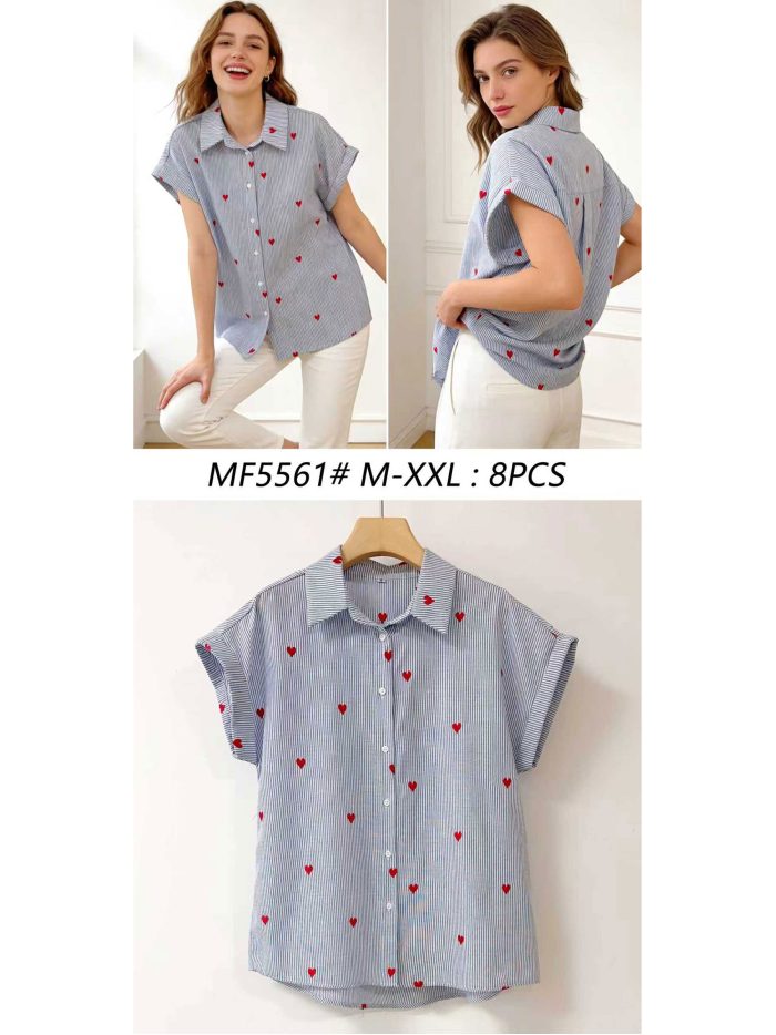 Camisa rayas corazones bordados