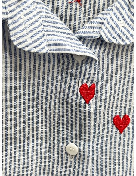Camisa rayas corazones bordados