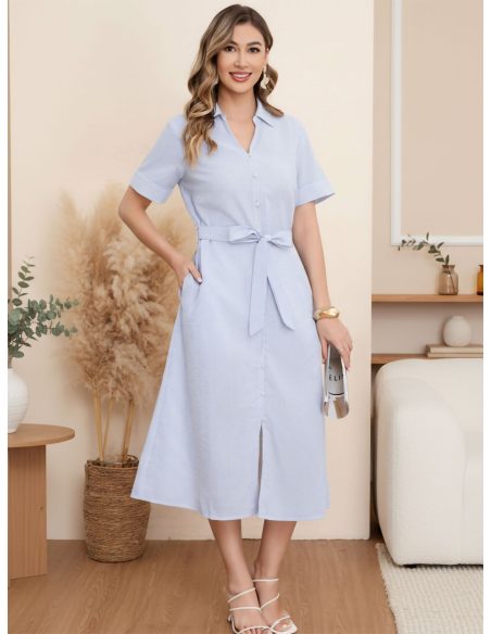 Vestido camisero rayas finas cinturón