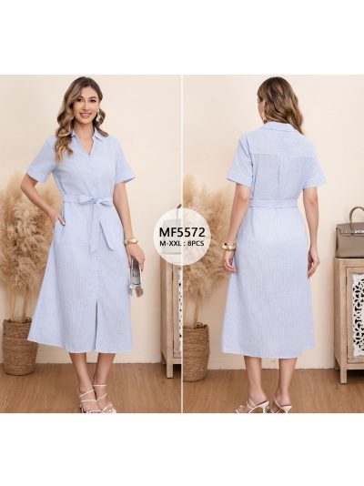 Vestido camisero rayas finas cinturón 2