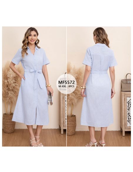 Vestido camisero rayas finas cinturón