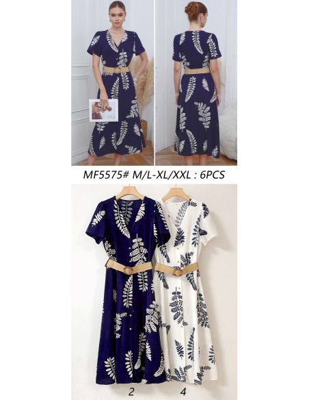 Vestido bordado hojas cinturón