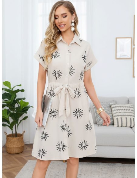 Embroidered shirt dress with tie belt