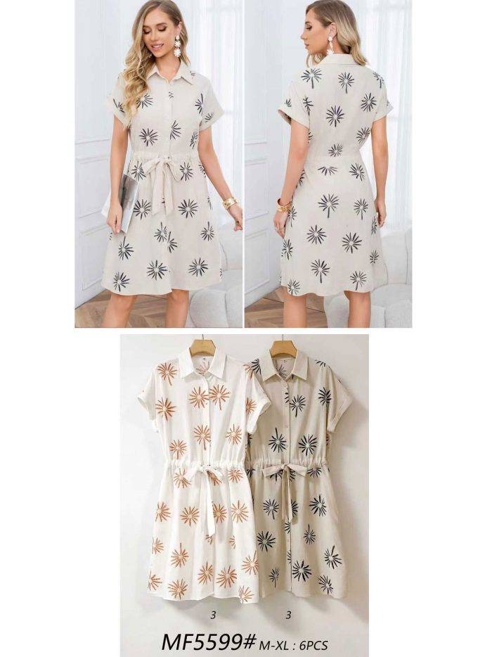 Embroidered shirt dress with tie belt