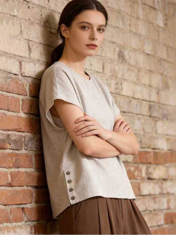 Blusa efecto lino botones laterales