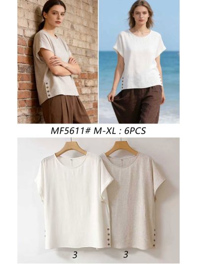 Blusa com efeito linho e botões laterais. 2