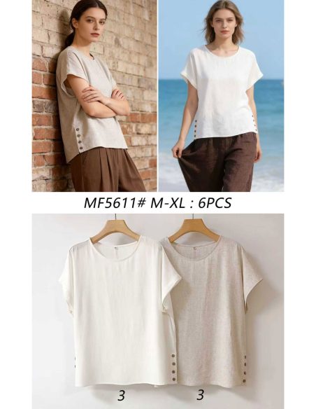 Blusa efecto lino botones laterales