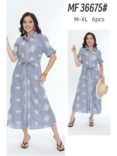 Robe chemise longue avec ceinture brodée 2