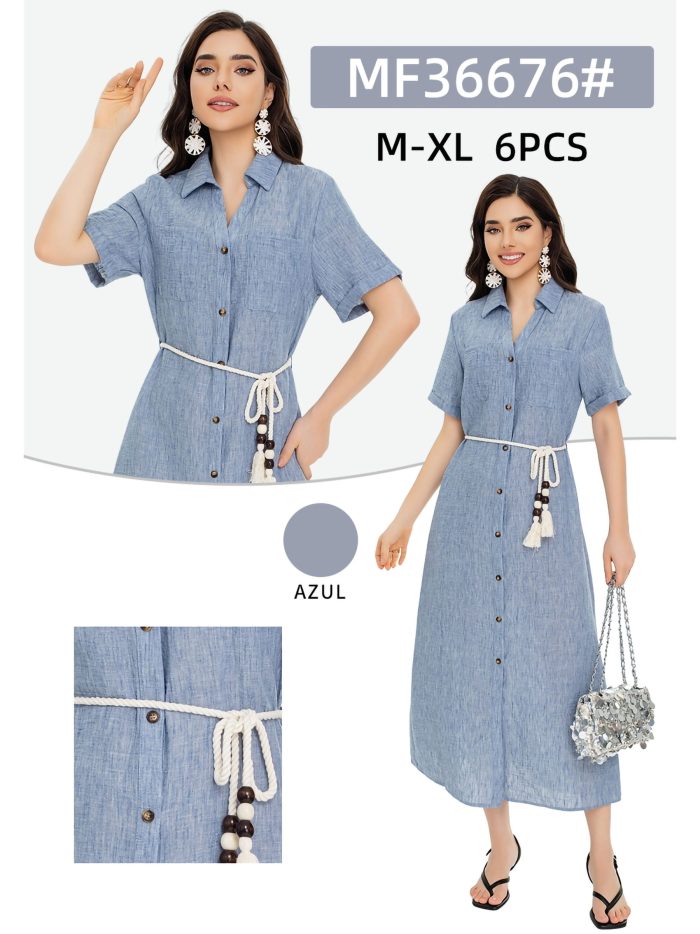 Midi shirt dress with rope belt