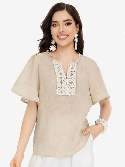 Blusa de renda com mangas amplas