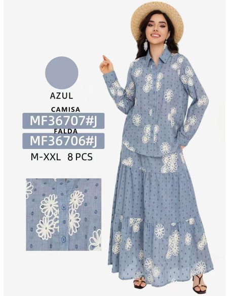 Embroidered blue daisy midi skirt