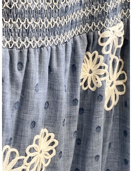 Embroidered blue daisy midi skirt