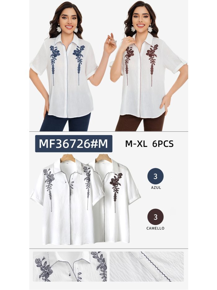 Bluse mit Blumenstickerei und kontrastierender Borte