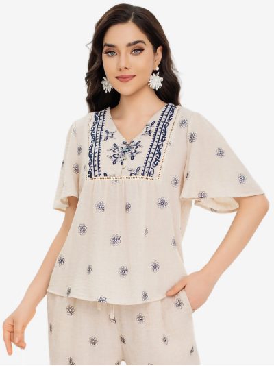 Blusa boho com pala bordada