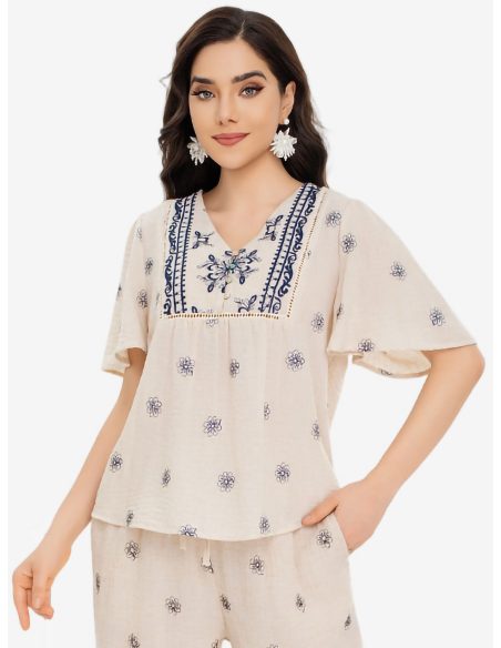 Blusa boho bordada canesú