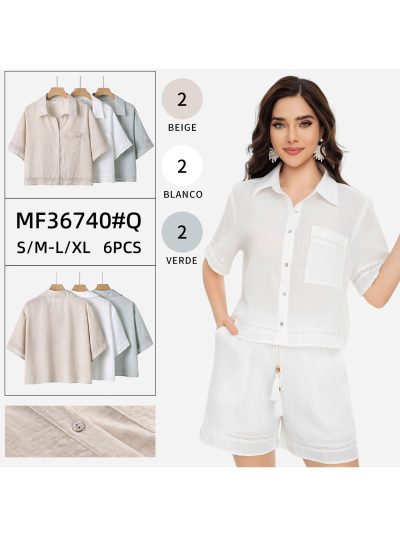 Conjunto camisa bolsillo + short detalle encaje 2