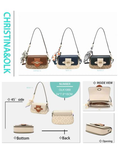 Bolso de hombro solapa y estampado jacquard