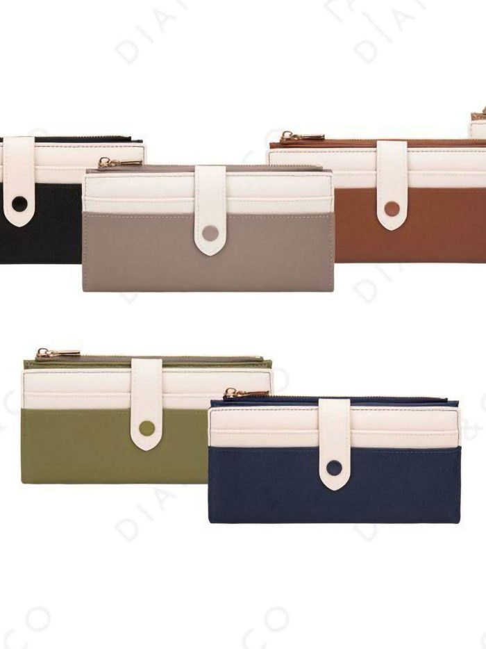Bicolor long zip wallet with tab closure