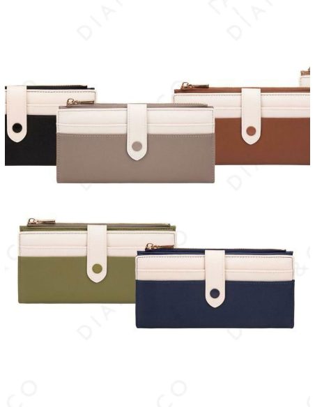 Bicolor long zip wallet with tab closure