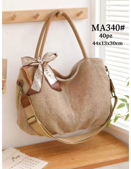 Bolso tote de lino con lazo decorativo