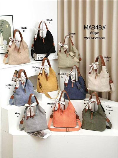 Bolso de hombro de lino con lazo decorativo 2