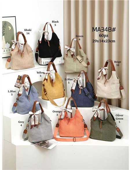 Bolso de hombro de lino con lazo decorativo