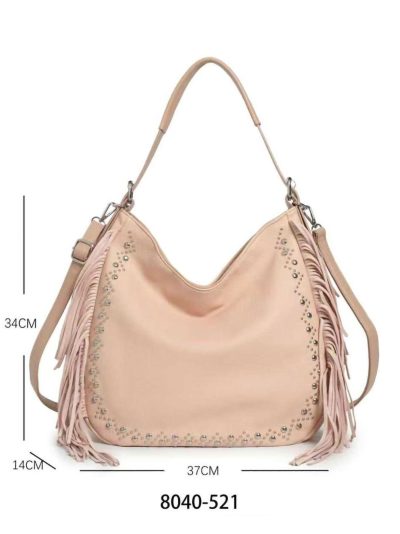 Bolso hobo maxi flecos y tachuelas