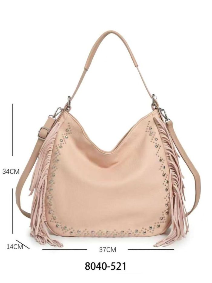 Bolso hobo maxi flecos y tachuelas