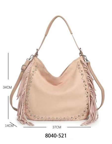 Bolso hobo maxi flecos y tachuelas