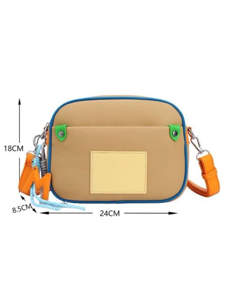 Borsa a tracolla bicolore in stile macchina fotografica con portachiavi