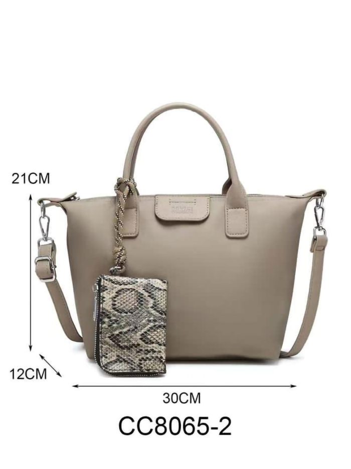 Bolso tote nylon con mini monedero estampado serpiente