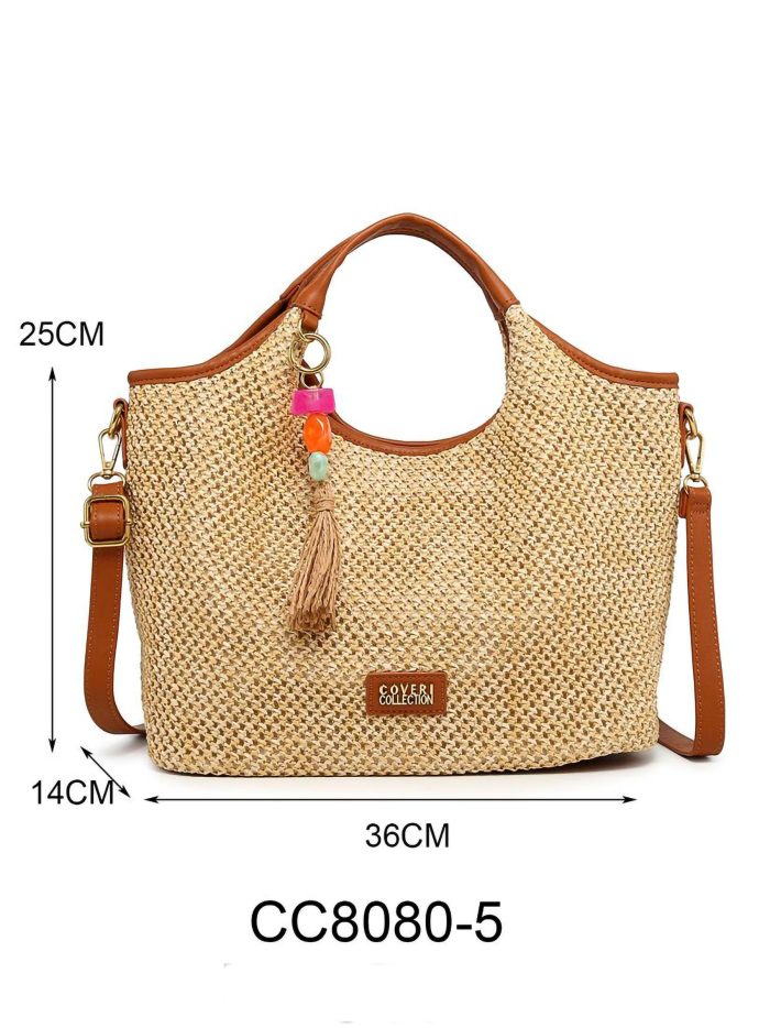 borsa tote con nappe effetto rafia