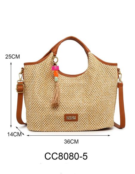 borsa tote con nappe effetto rafia