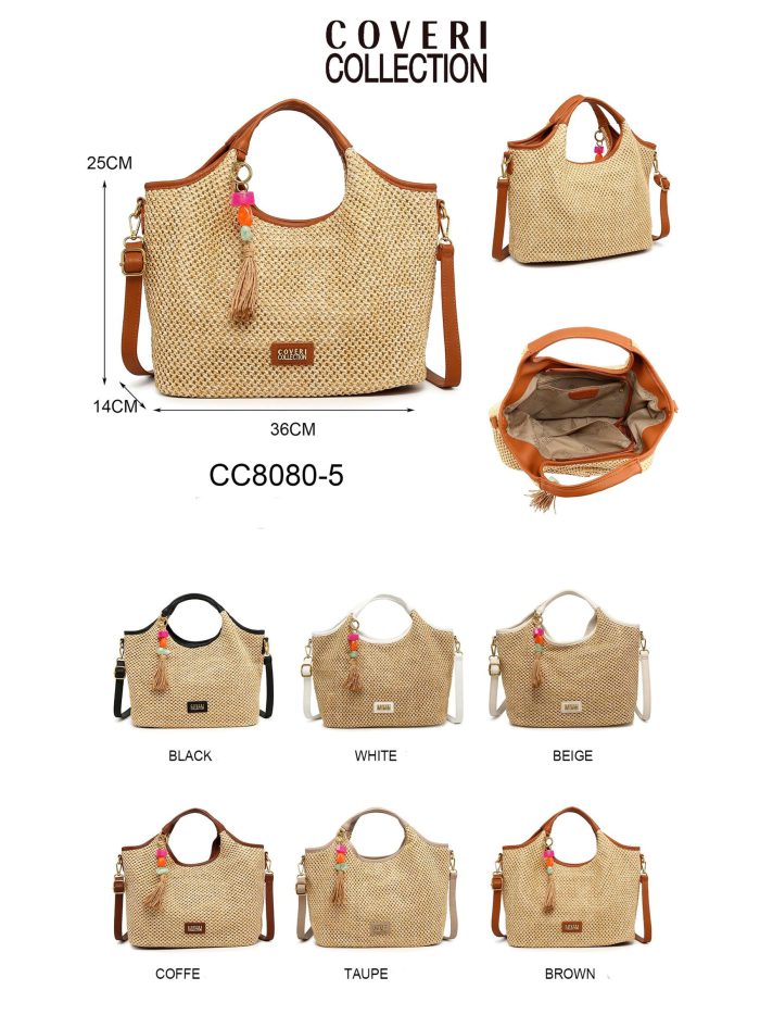 borsa tote con nappe effetto rafia