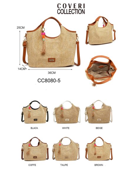 borsa tote con nappe effetto rafia