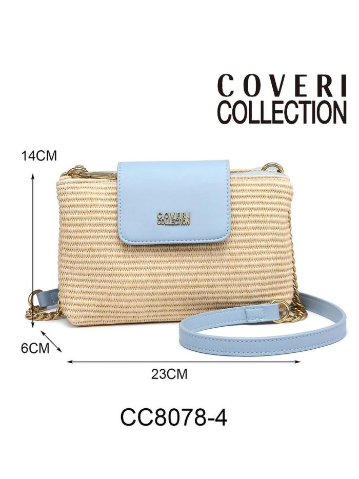 Bolso bandolera efecto rafia solapa y asa cadena