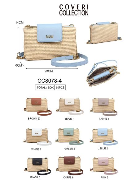 Bolso bandolera efecto rafia solapa y asa cadena