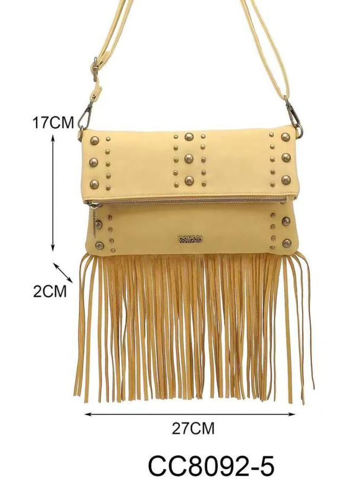 Borsa a tracolla boho con borchie e frange