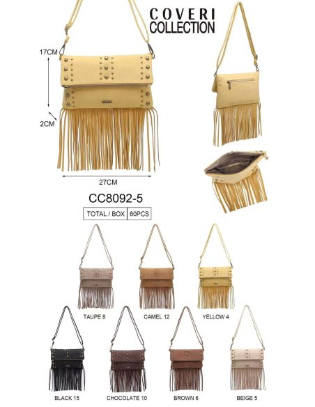 Borsa a tracolla boho con borchie e frange