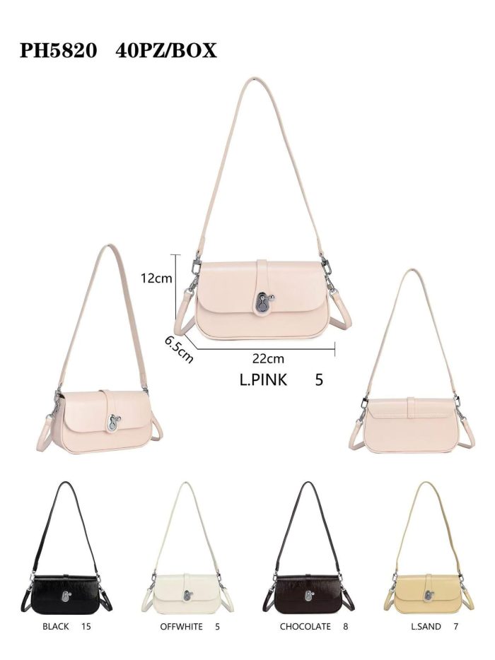 Baguette-Tasche mit Überschlag und Metallverschluss