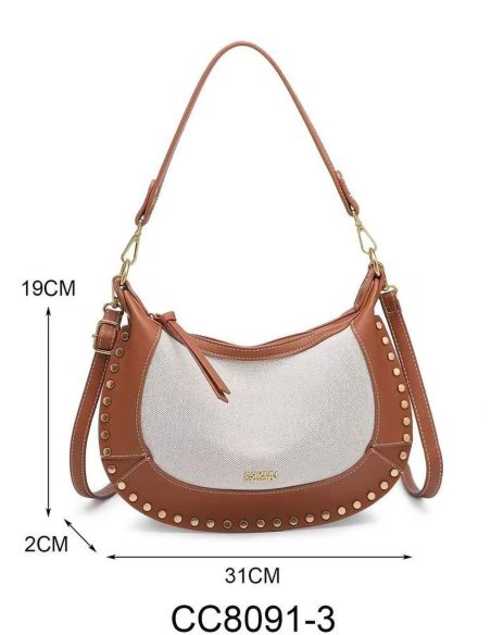 Bolso media luna de lona y tachuelas