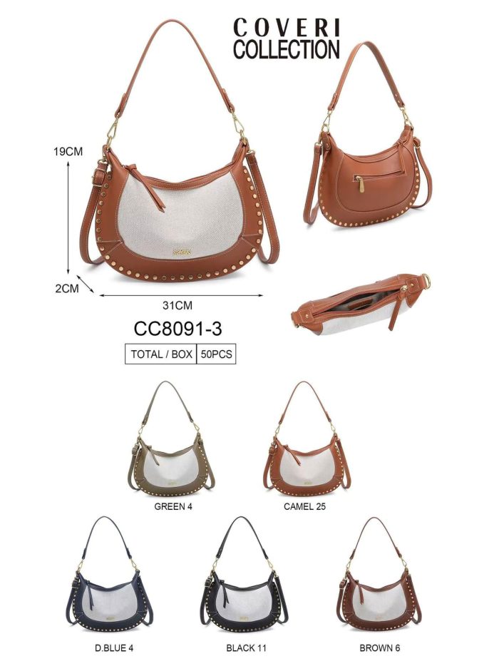 Bolso media luna de lona y tachuelas