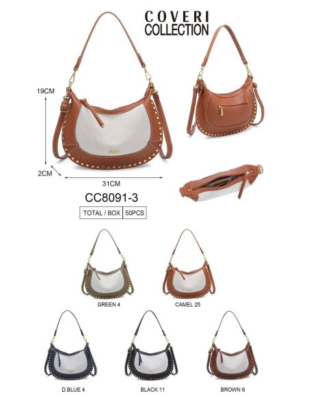 Bolso media luna de lona y tachuelas