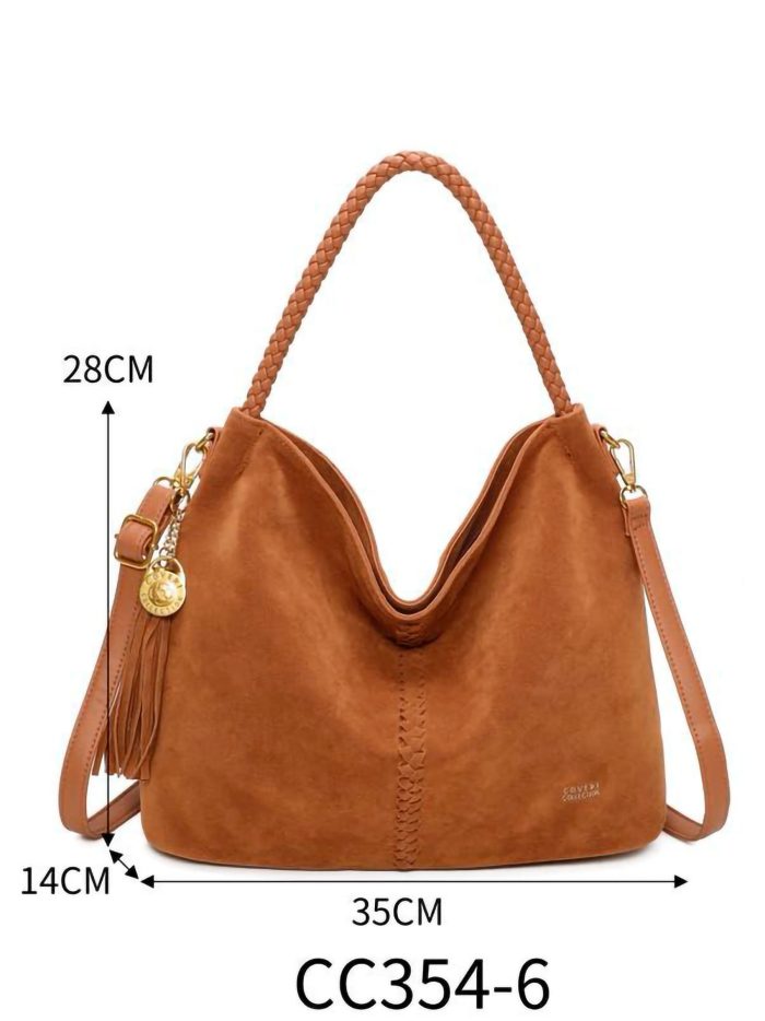 Bolso hobo efecto ante asa trenzada y borla