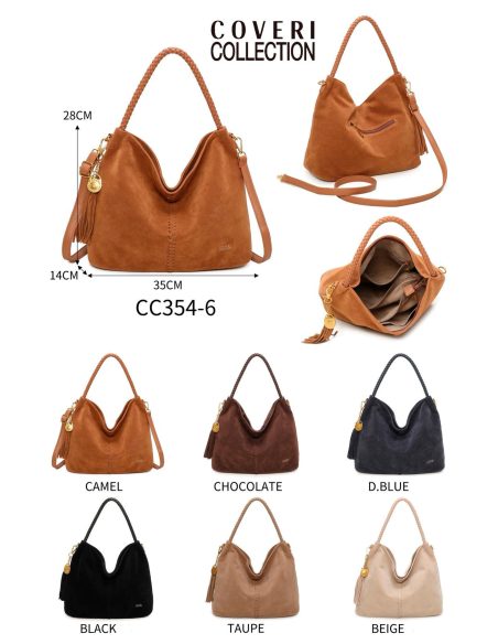 Bolso hobo efecto ante asa trenzada y borla