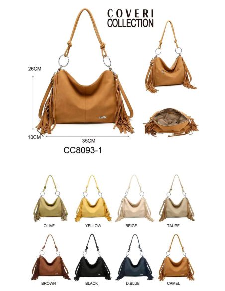 Schultertasche mit seitlichen Fransen