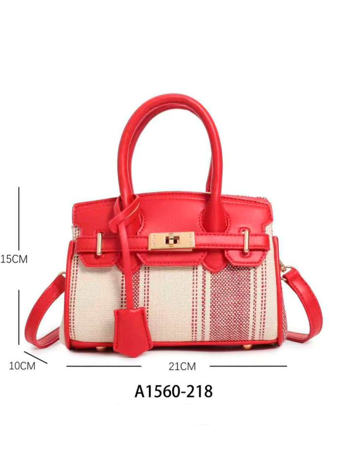 Bolso mini satchel rayas en lona cierre metálico